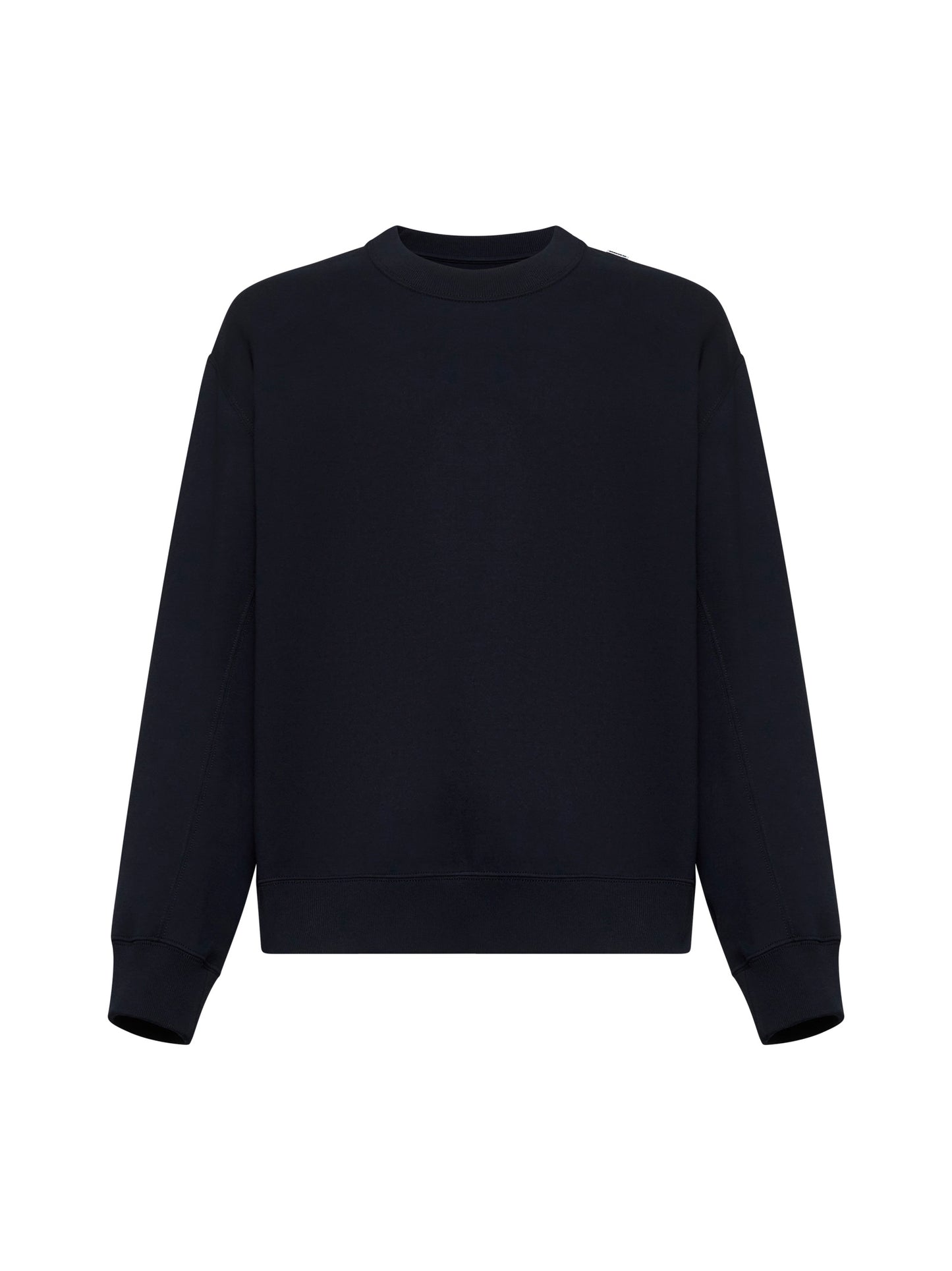 Felpa girocollo in cotone blu con etichetta logo sulla spalla