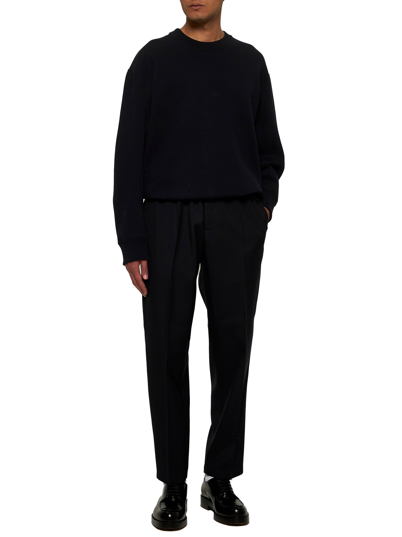 Blue cotton crewneck sweatshirt with logo label on the