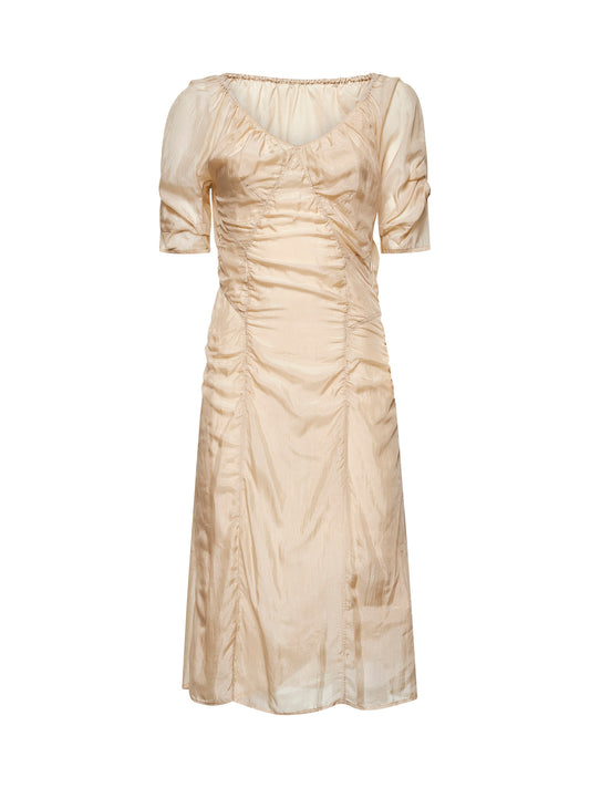 Nude silk chiffon midi dress