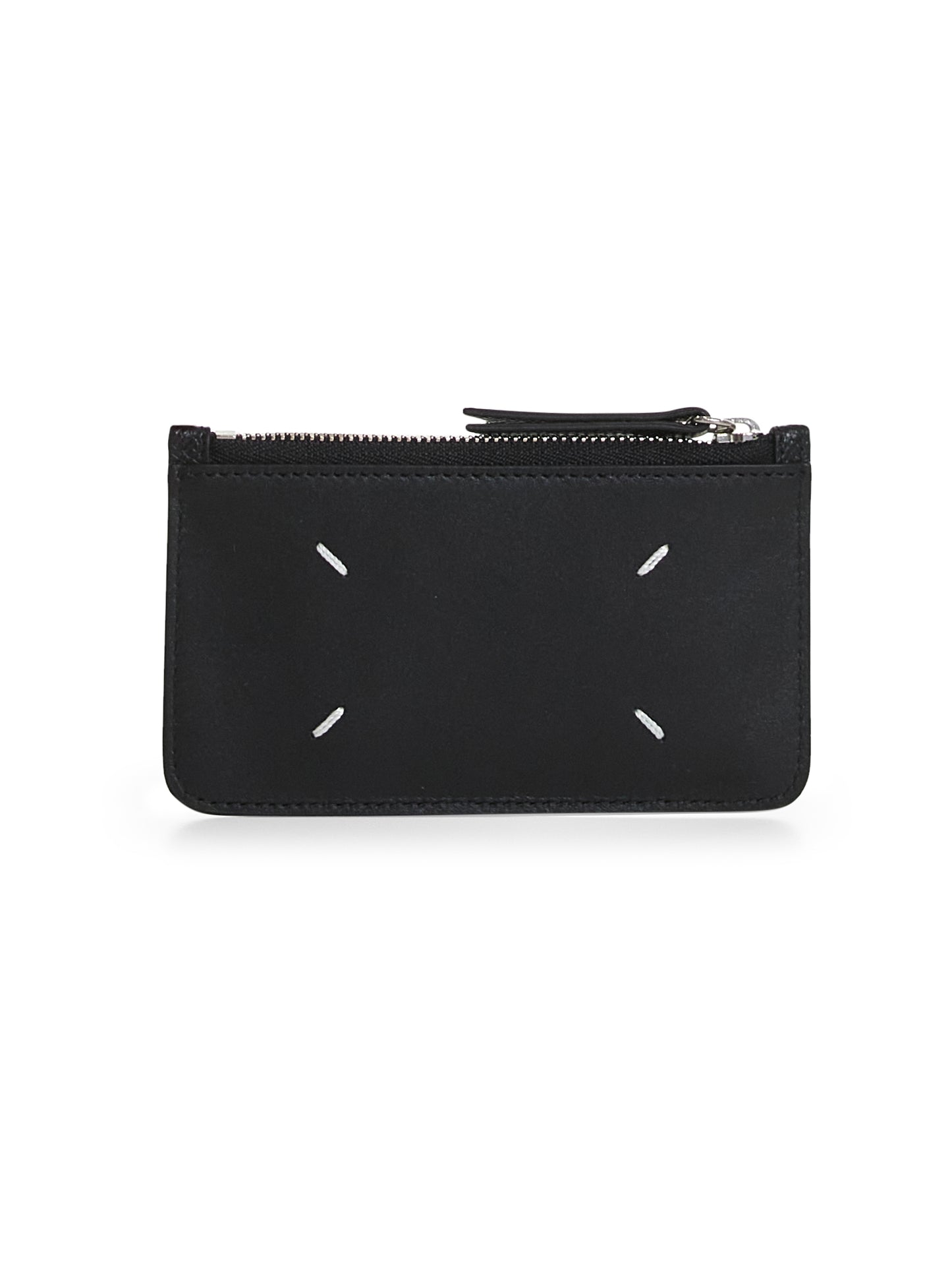 Portacarte Four Stitches in pelle nera