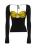 Black draped top with silk insert