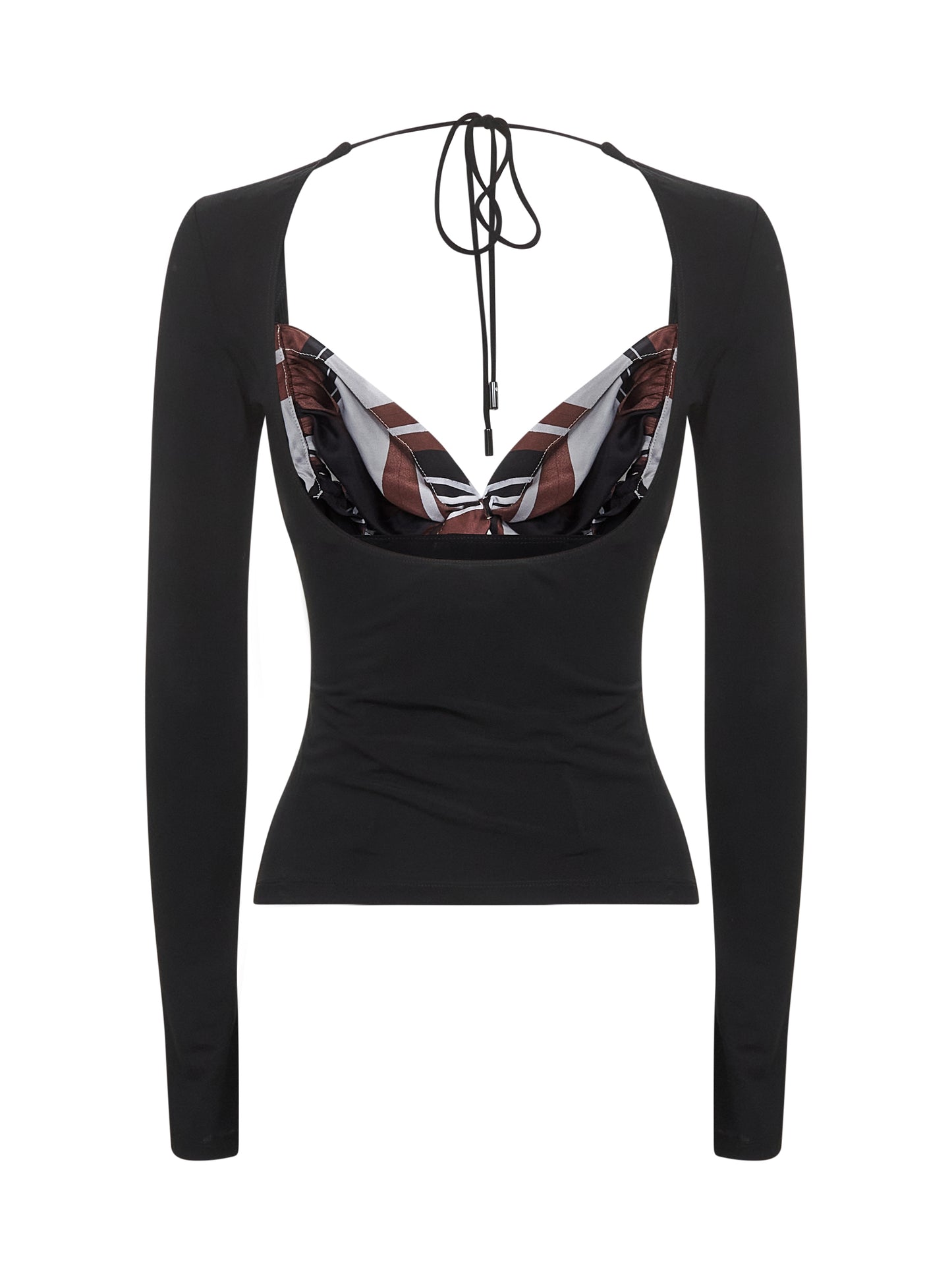 Black draped top with silk insert