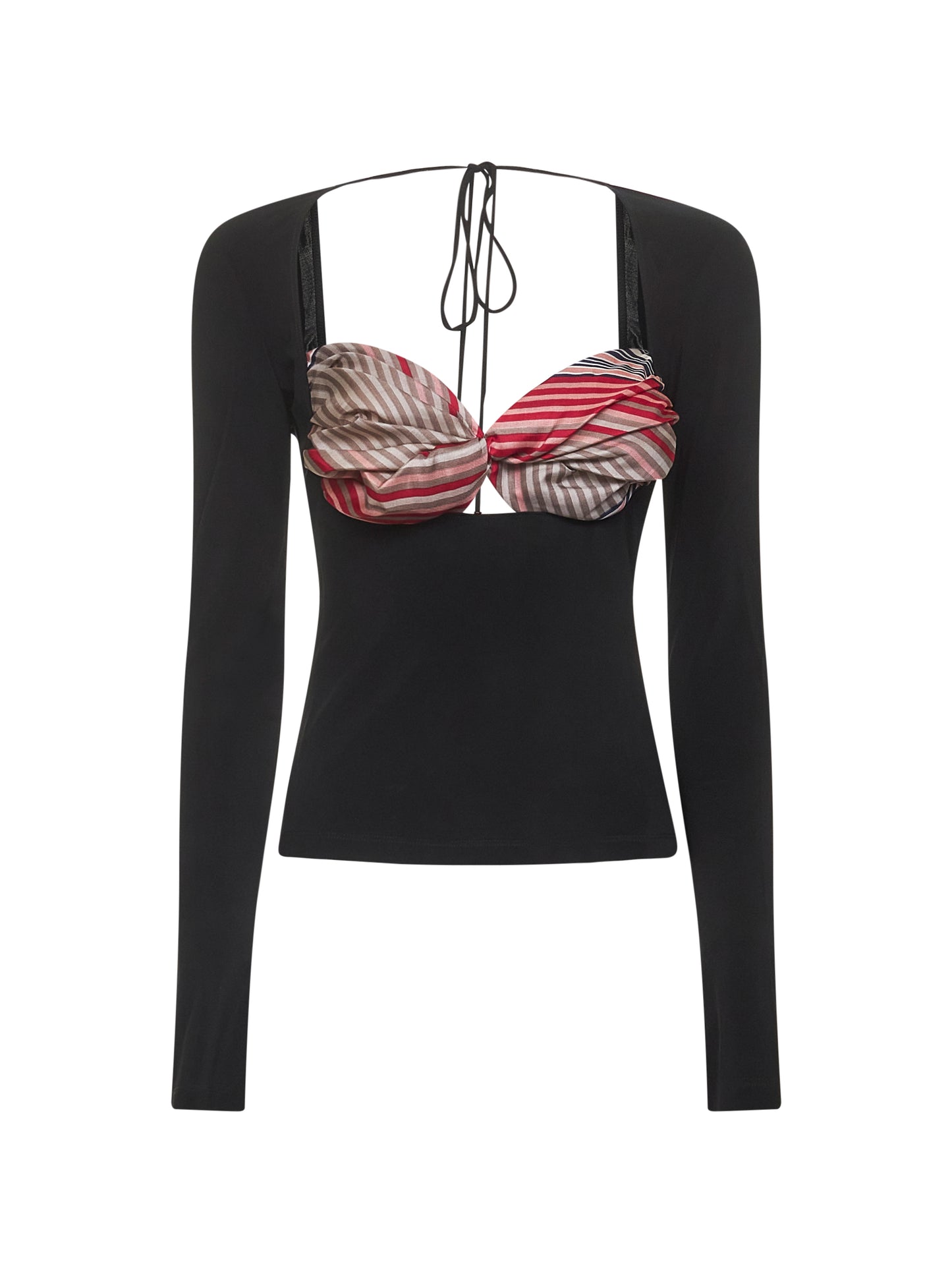 Black draped top with silk insert