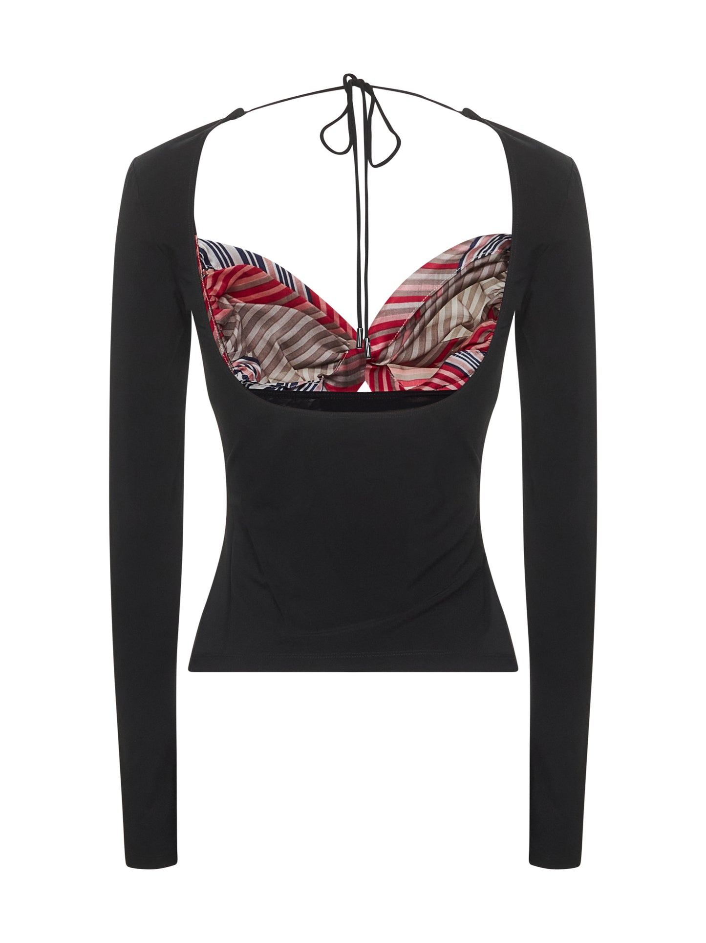 Black draped top with silk insert