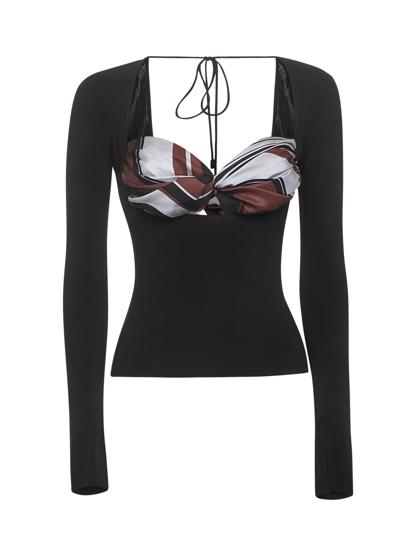 Black draped top with silk insert