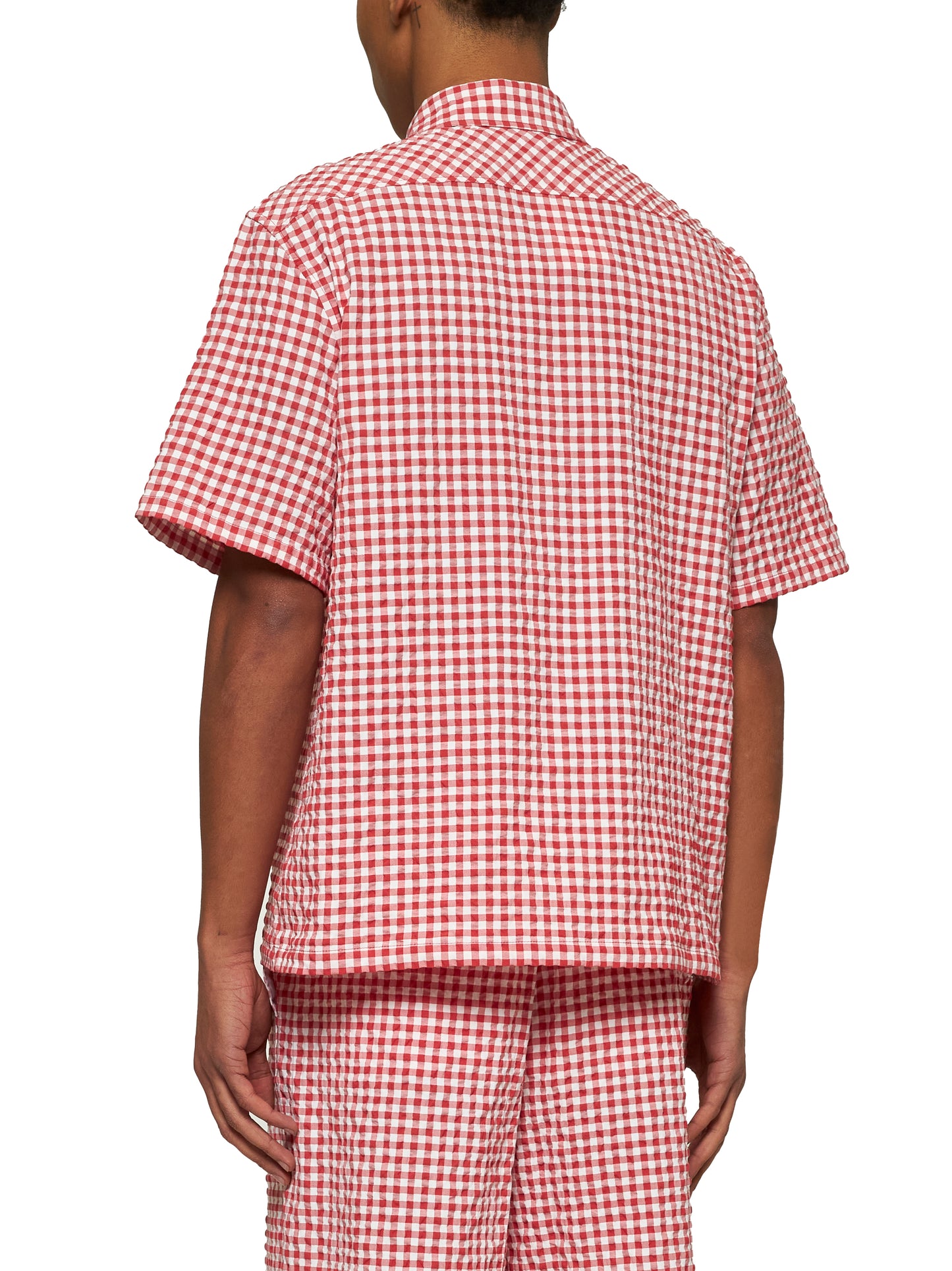 Red and white checked seersucker shirt