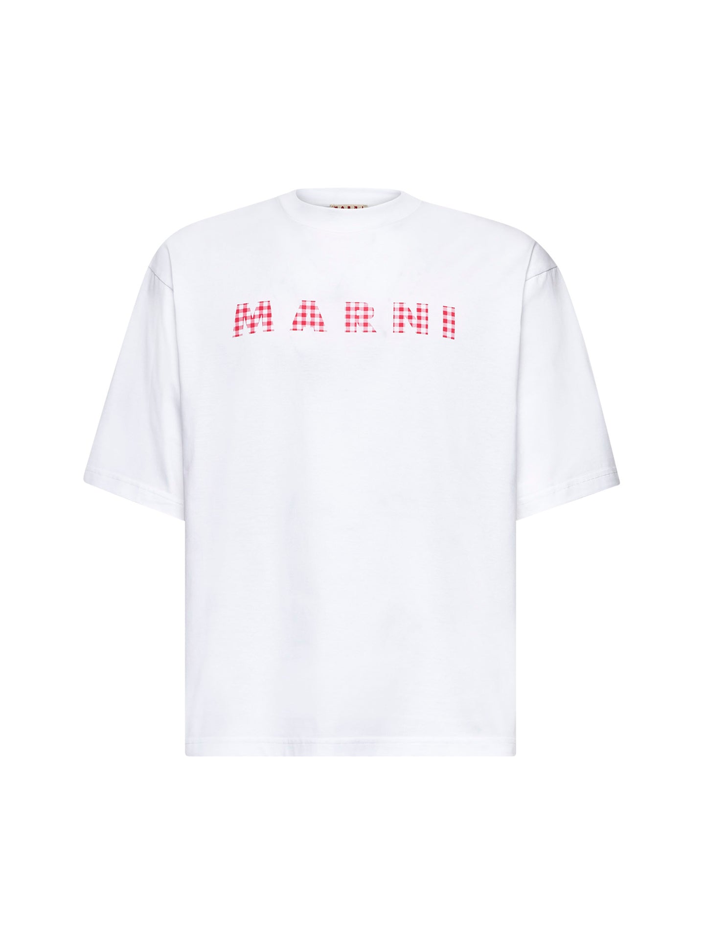 T-shirt in jersey bianco con logo Marni a quadretti