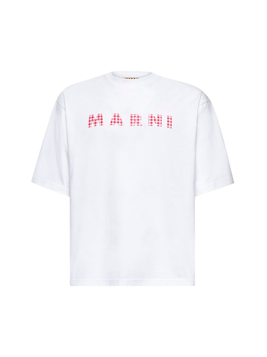 White jersey T-shirt with Marni checked logo