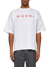 T-shirt in jersey bianco con logo Marni a quadretti