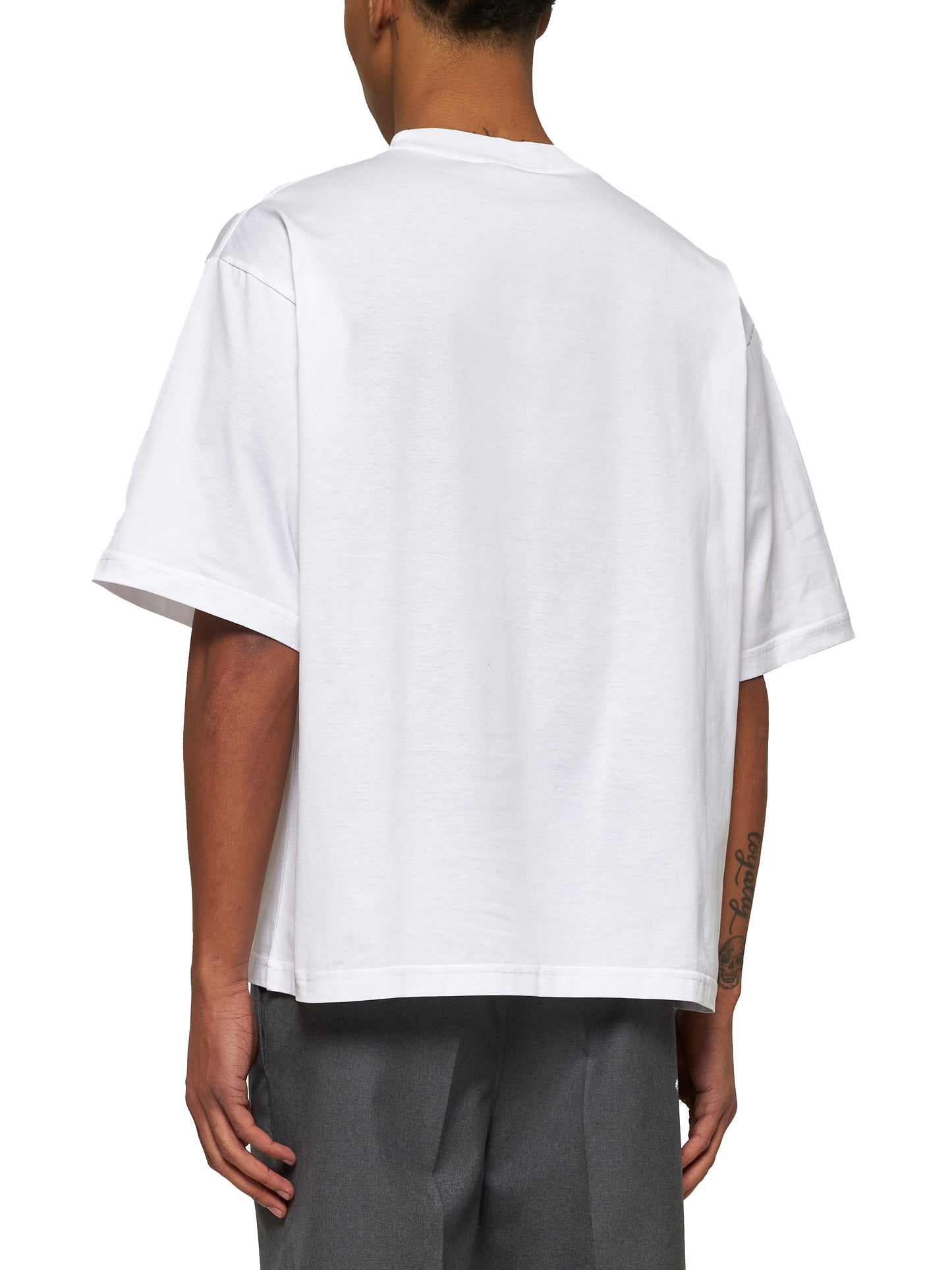 T-shirt in jersey bianco con logo Marni a quadretti