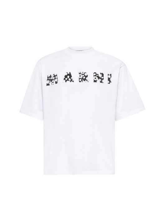 Marni White T-shirt with flower logo<BR/>
