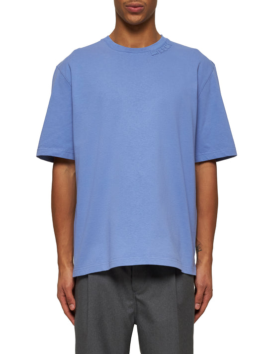 Oversized indigo organic cotton T-shirt with Marni appliques