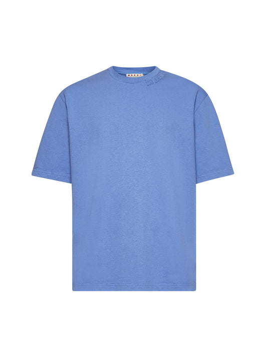 Oversized indigo organic cotton T-shirt with Marni appliques