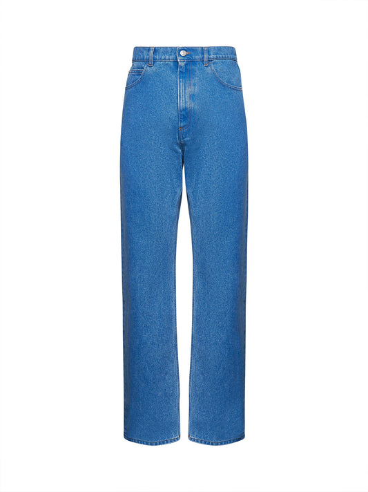 Jeans a gamba larga in denim biologico blu