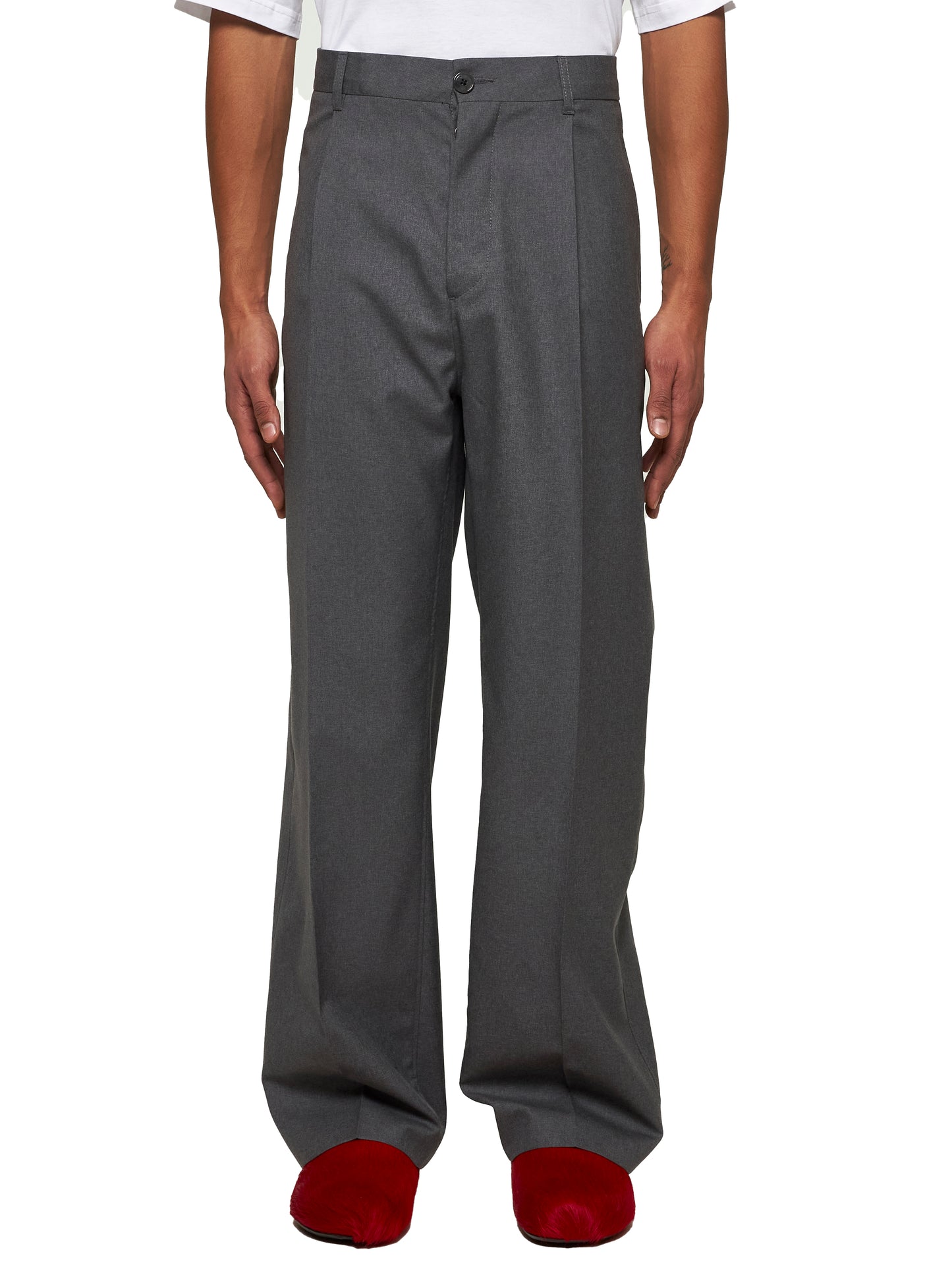 Pantaloni dritti in lana grigia con ricamo Marni Symbol