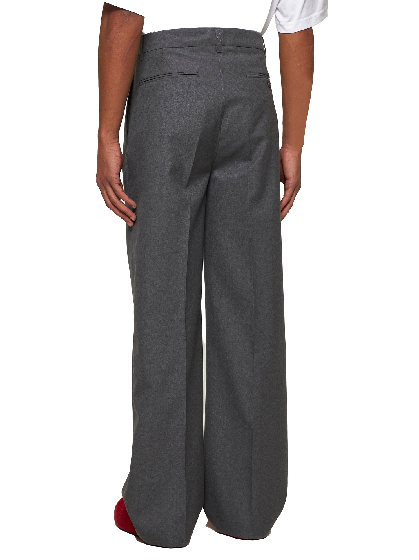 Pantaloni dritti in lana grigia con ricamo Marni Symbol