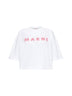 T-shirt in jersey bianco con logo Marni a quadretti