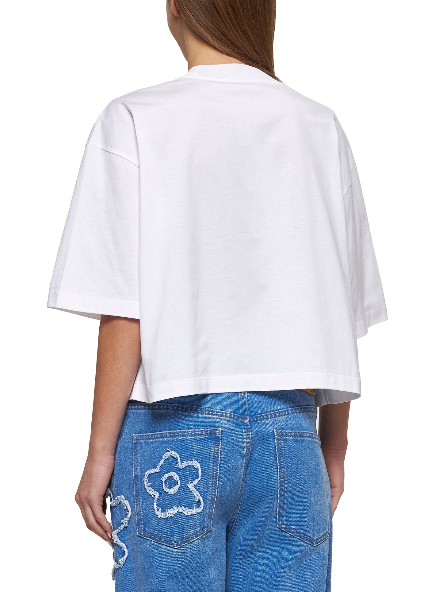 T-shirt in jersey bianco con logo Marni a quadretti