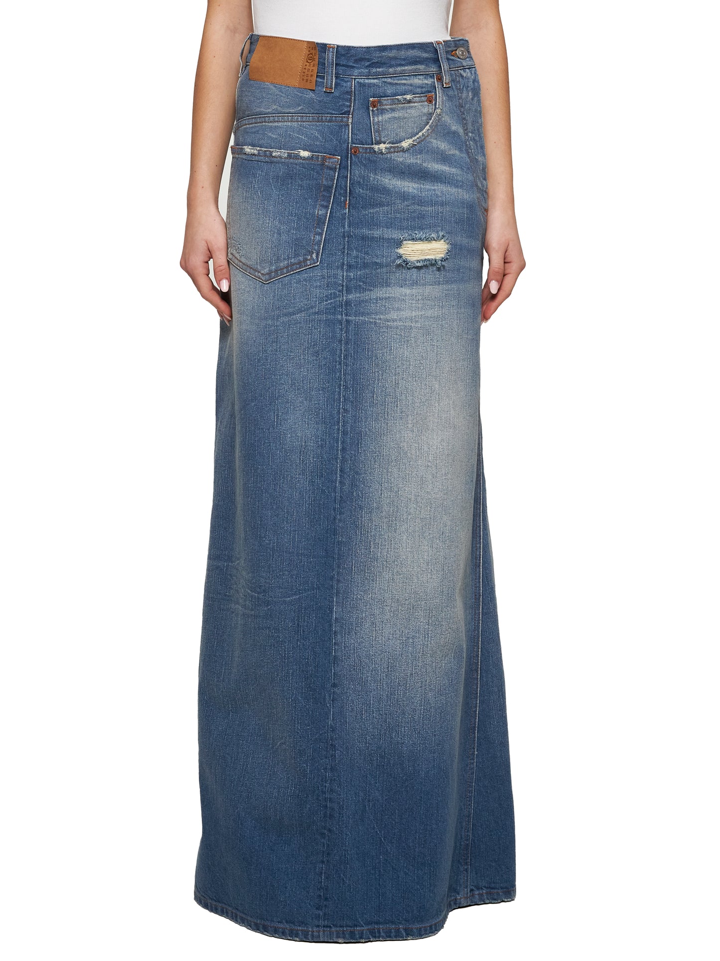 Gonna midi con applicazione in blu Mm6