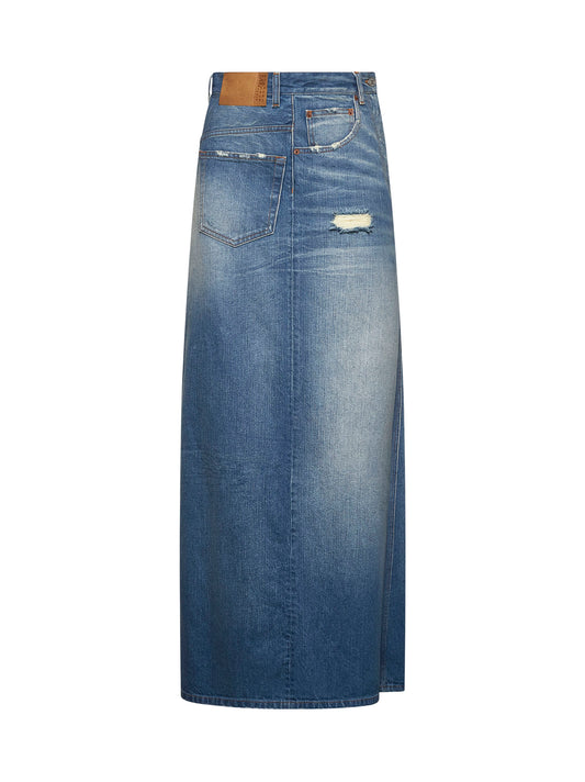 Gonna midi con applicazione in blu Mm6