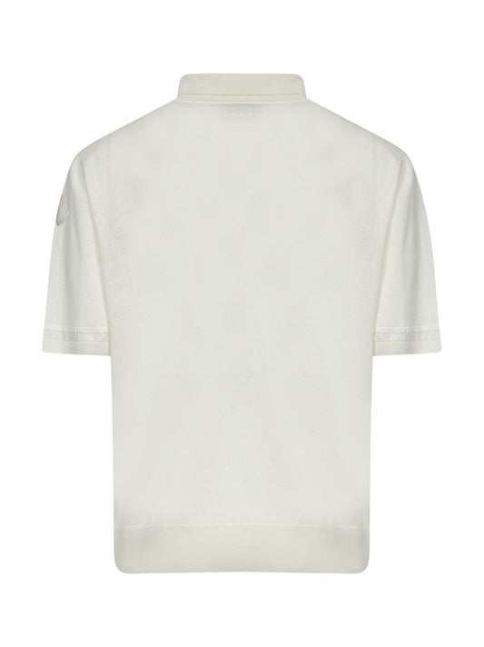 Polo in maglia di seta e lino avorio