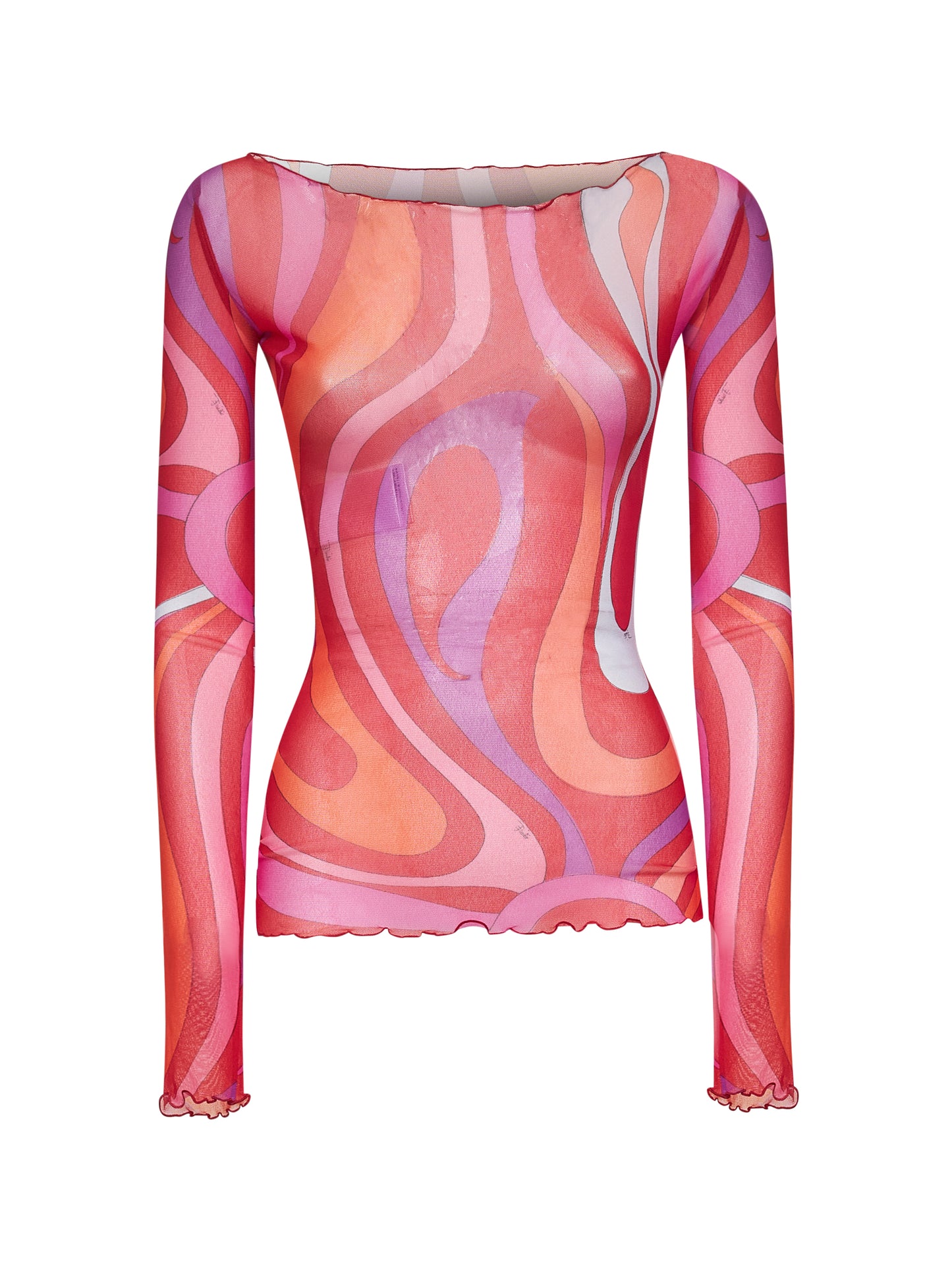 Marmo print tulle long-sleeved top