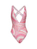 Pink Iride print lycra one-piece swimsuit