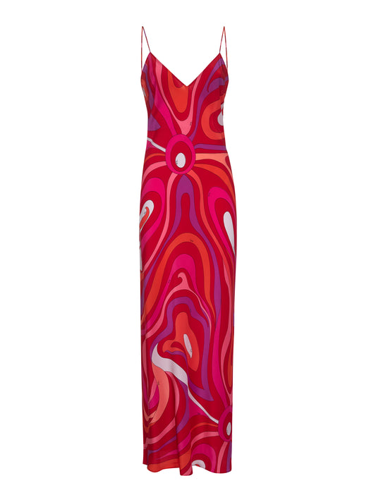 Marmo print silk twill long dress