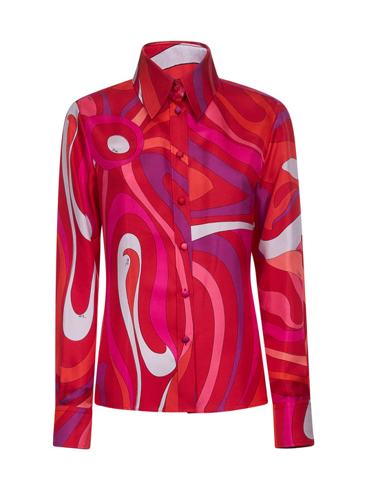 Marmo print silk twill shirt