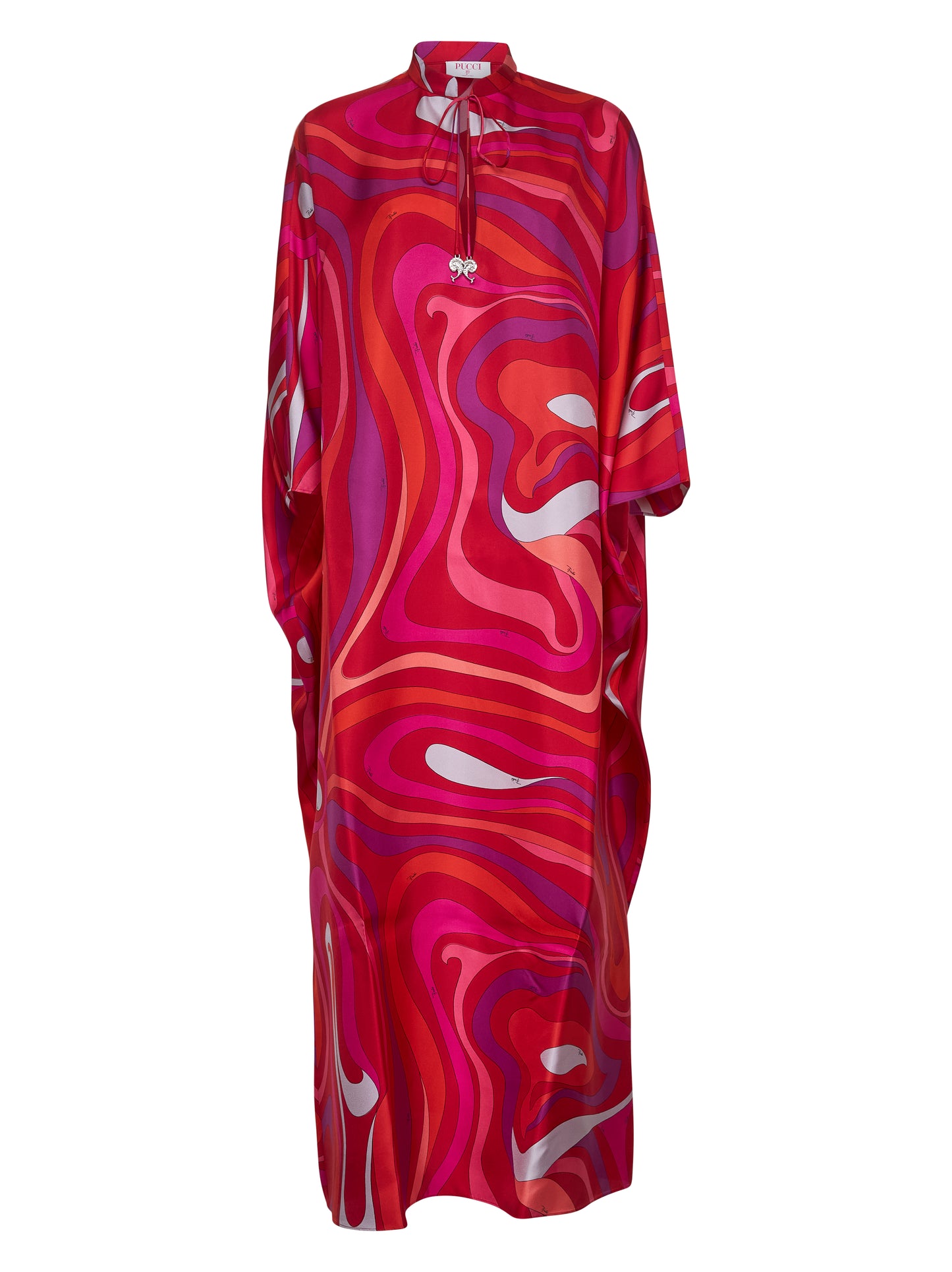 Marmo print silk twill long kaftan