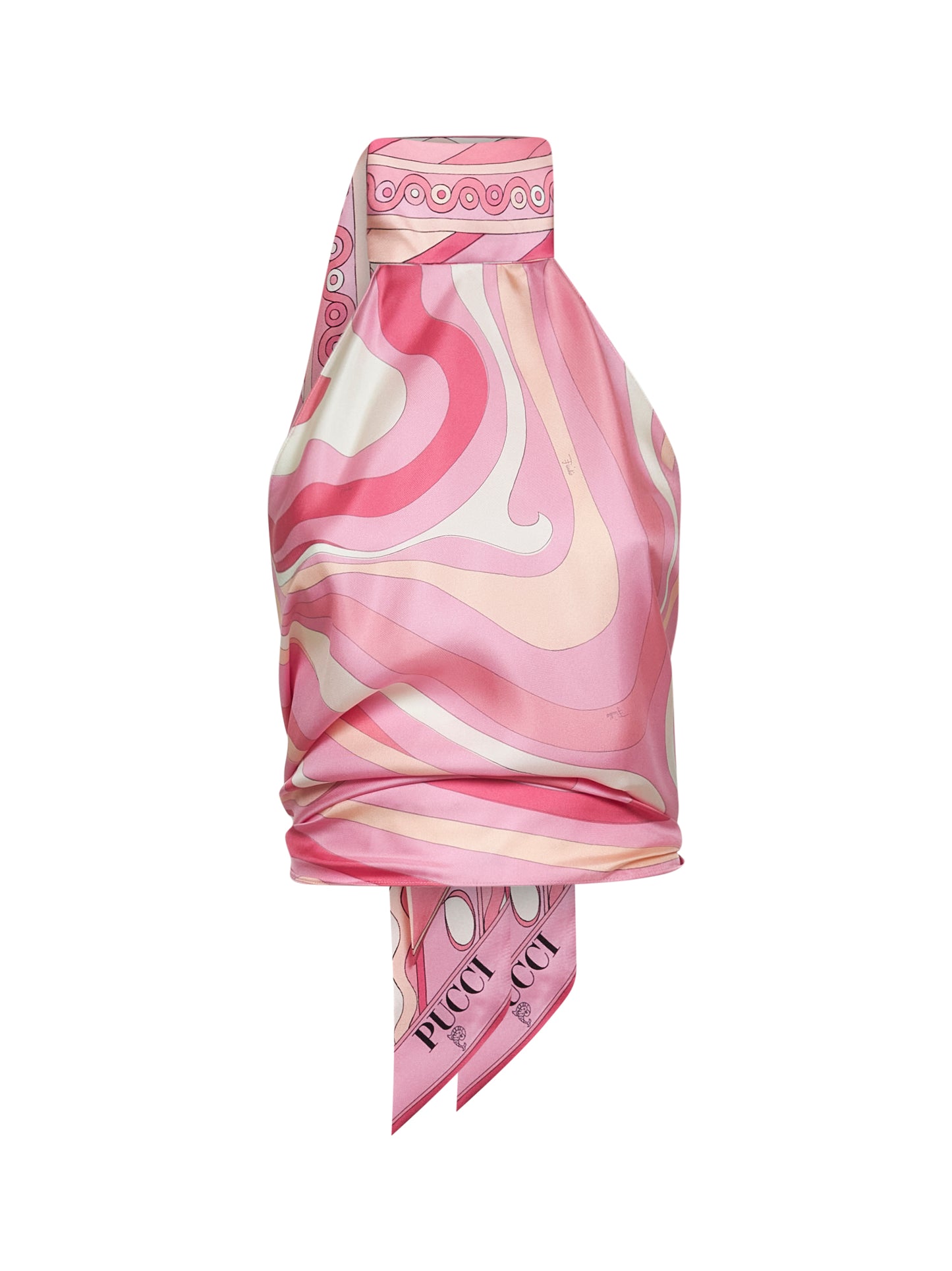 Pink Marmo print silk twill top
