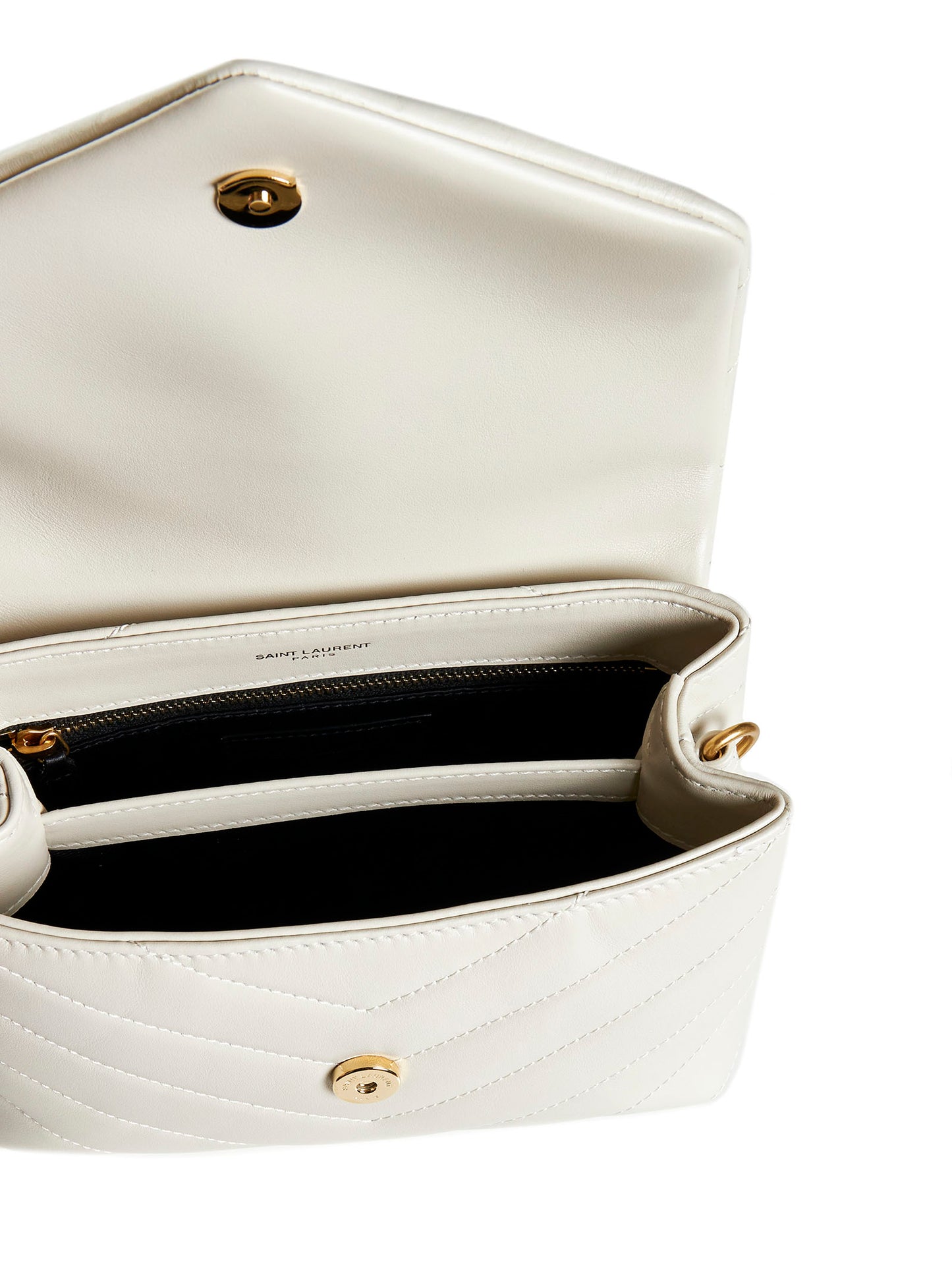 Borsa a tracolla trapuntata con placca logo in pelle bianca