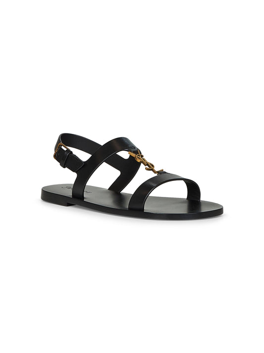 Sandali piatti Cassandre in pelle liscia nera