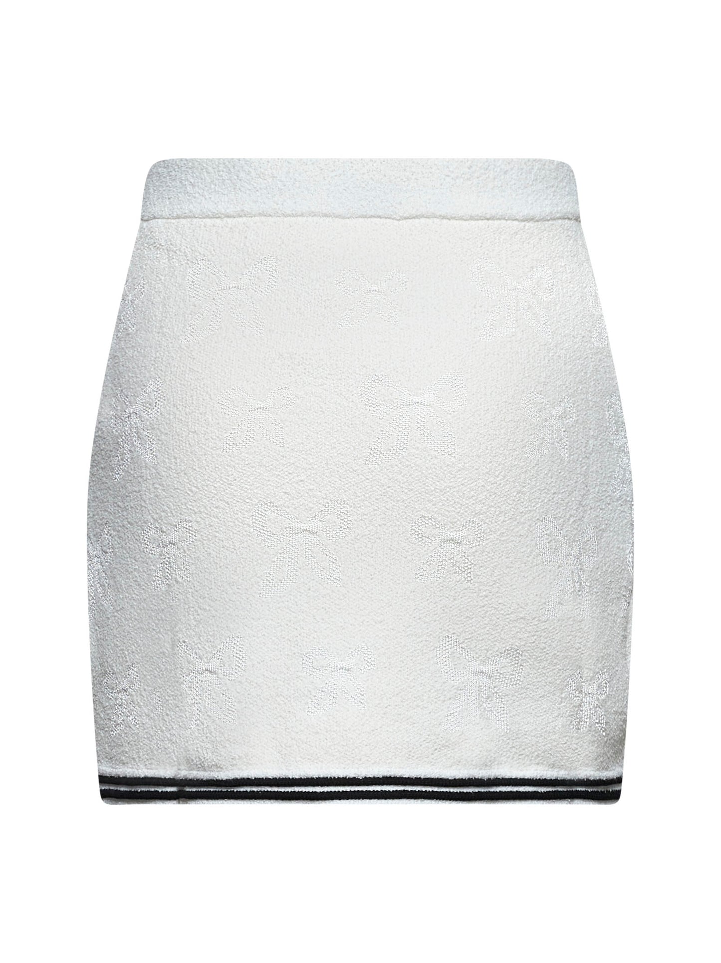 Ivory bow jacquard knit mini skirt