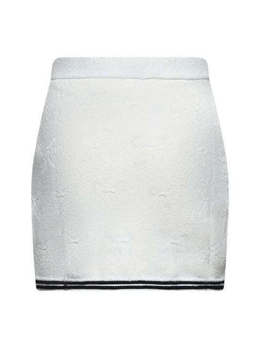 Ivory bow jacquard knit mini skirt