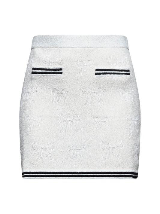 Ivory bow jacquard knit mini skirt