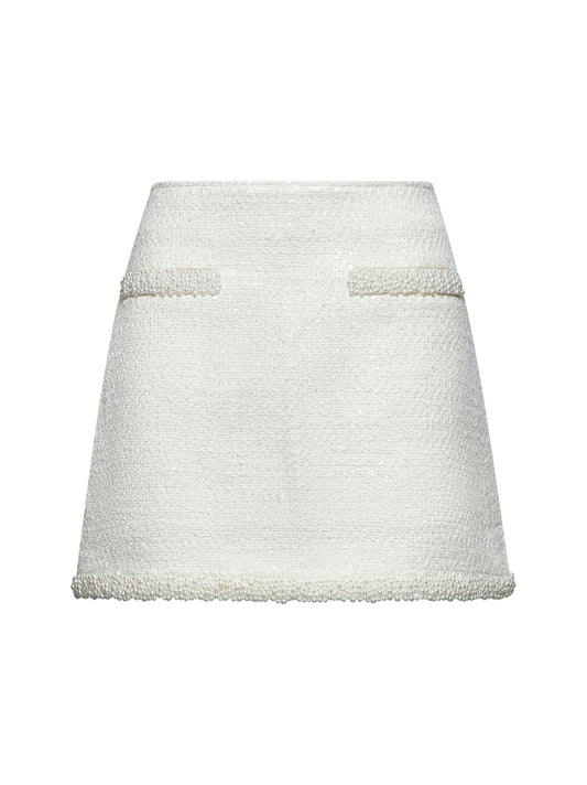 Cream sequin bouclé mini skirt