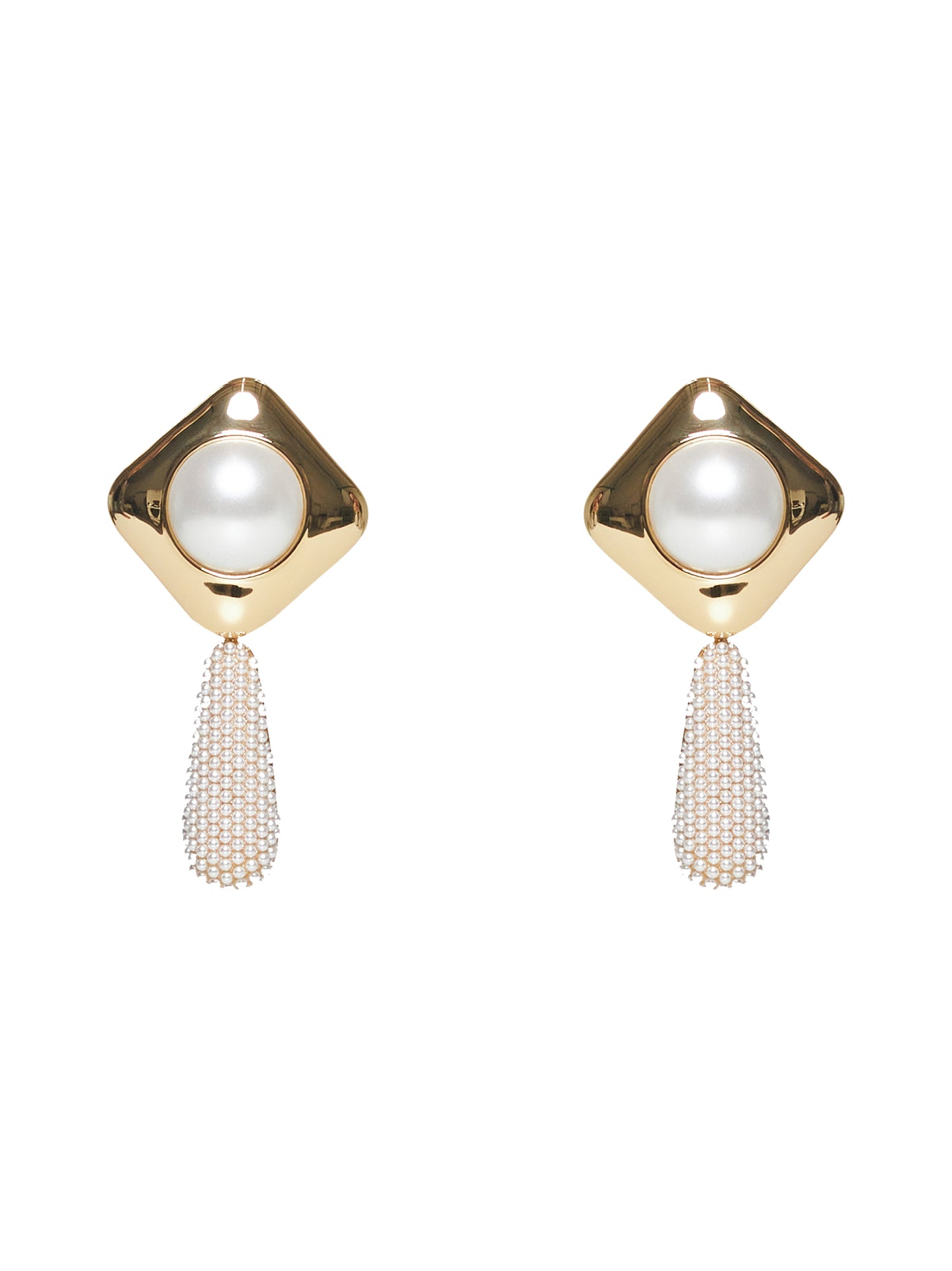 Gold pearl crystal bar earrings