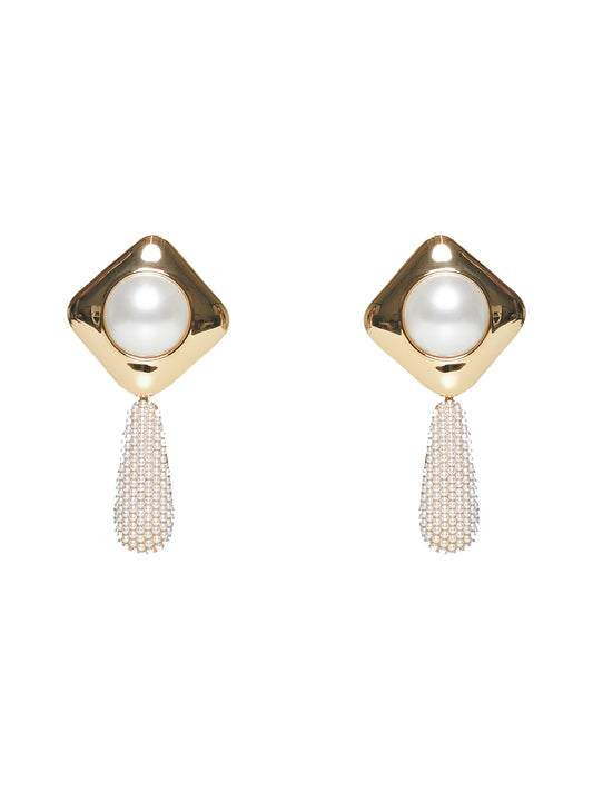 Orecchini pendenti in ottone oro con perle