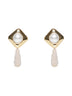 Gold pearl crystal bar earrings