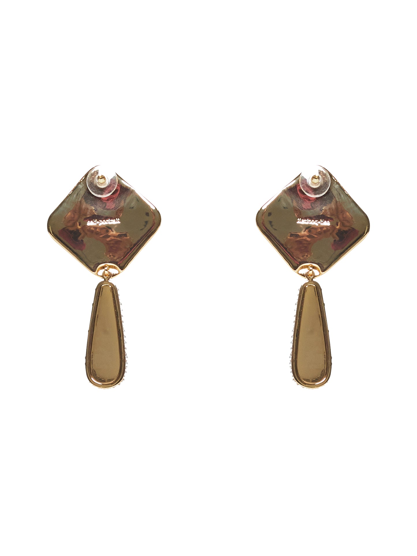 Gold pearl crystal bar earrings