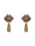 Gold pearl crystal bar earrings