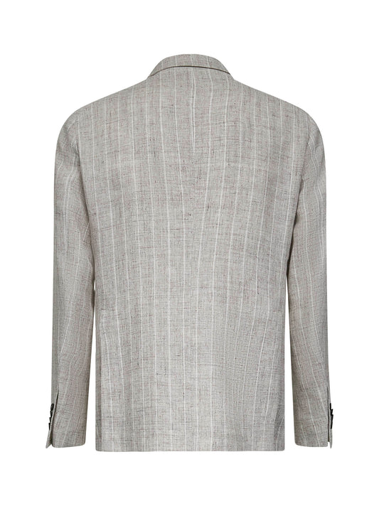 Beige pinstriped linen blend Montecarlo blazer