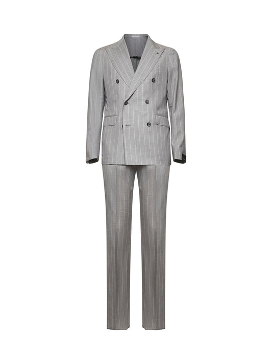 Grey pinstriped wool Vesuvio double-breasted suit