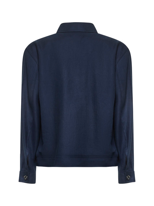 Blue linen short blouson