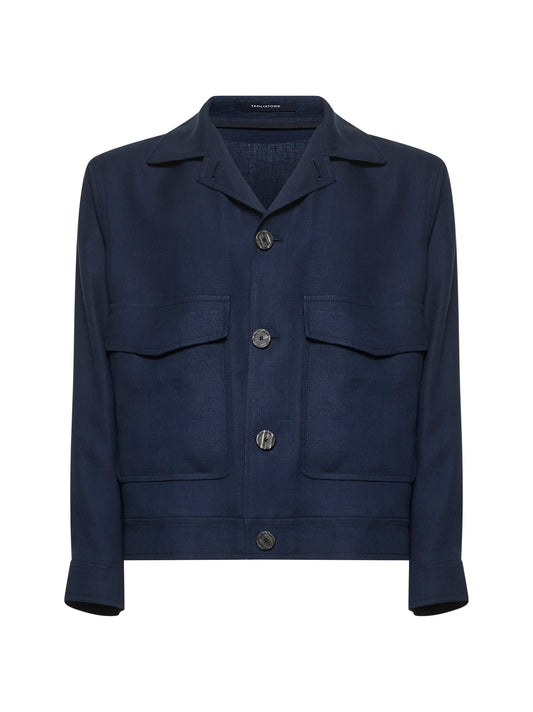 Blue linen short blouson