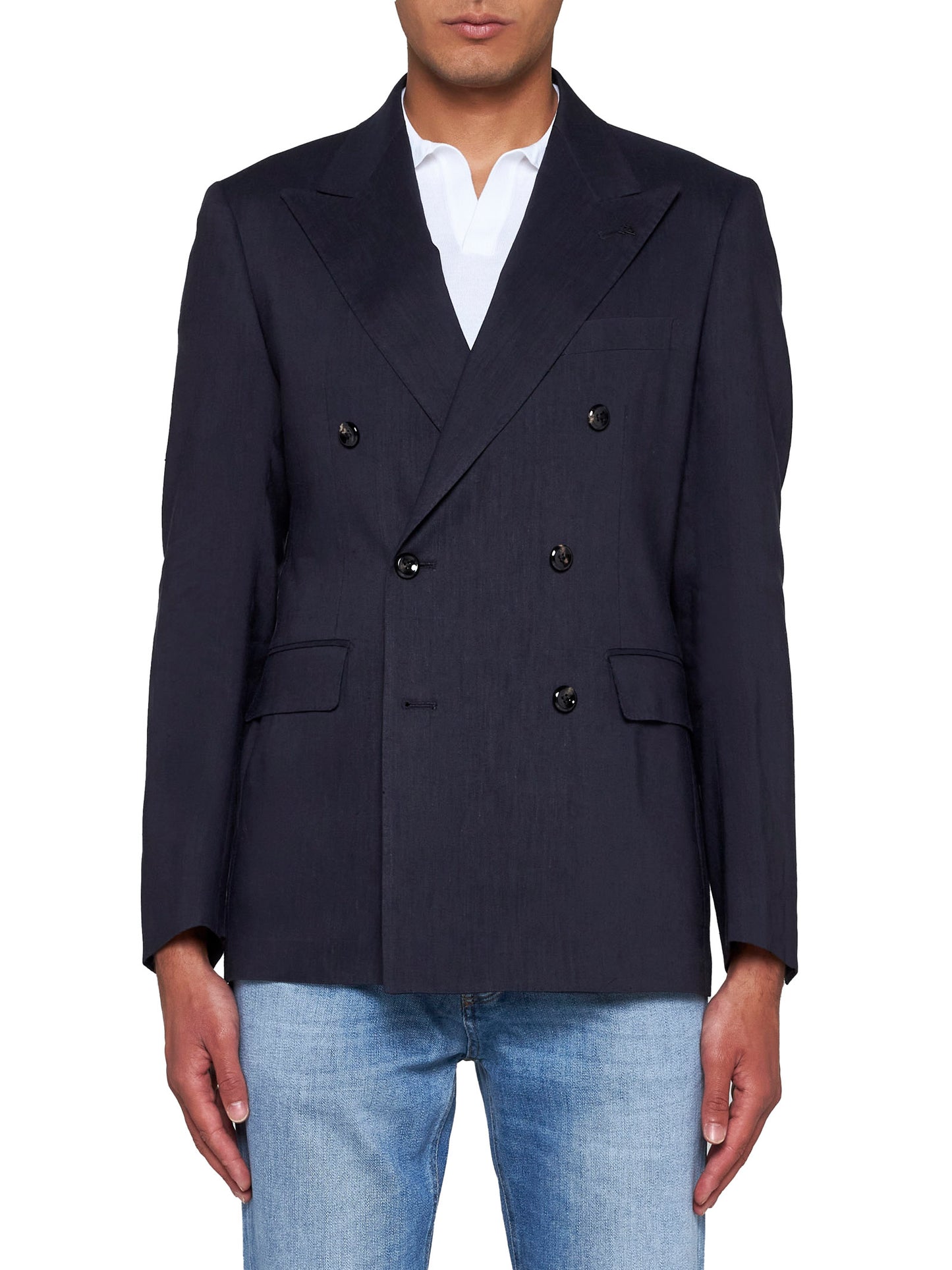 Linen and wool-blend double-breasted blazer