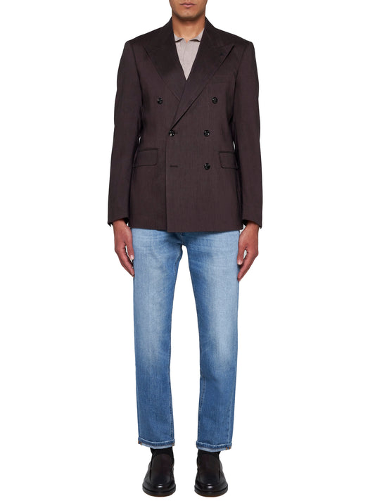 Linen and wool-blend double-breasted blazer