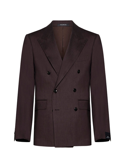 Linen and wool-blend double-breasted blazer