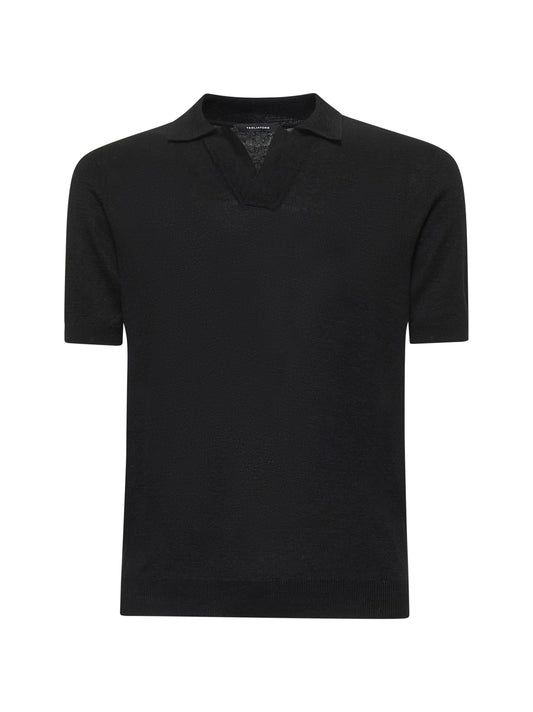 Black cotton knit polo shirt